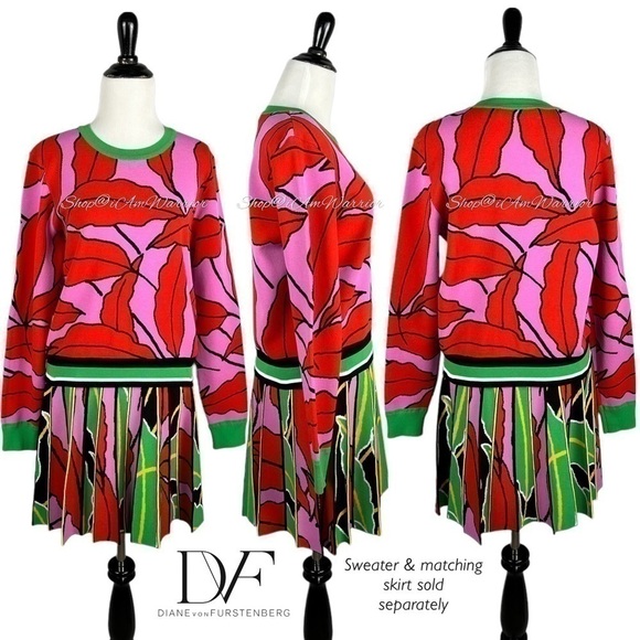 Diane von Furstenburg cropped lip/leaf print cropped sweater shop@iamwarrior - Picture 10 of 17